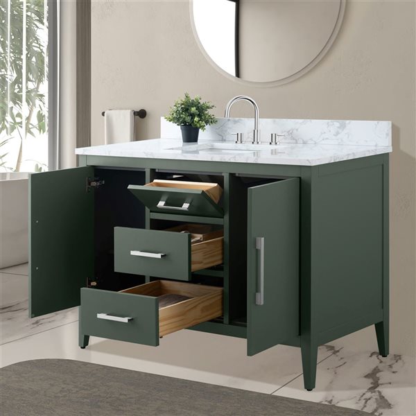 Vanity Art 48-in W Single Sink Bathroom Vanity w/ Engineered Marble Top and Brushed Nickel Handle - Vintage Green