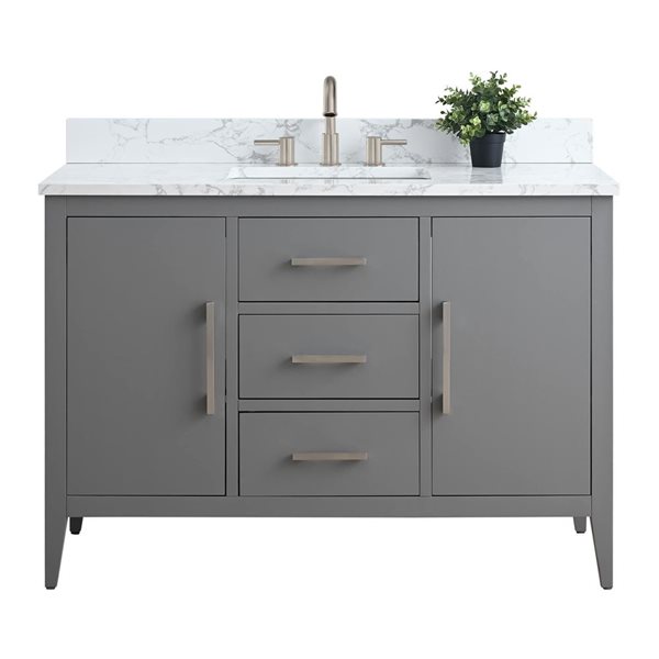 48-In W Single Sink Bathroom Vanity W/ Engineered Marble Top And Brushed Nickel Handle - Grey, Grey/Red, Marble/Nickel