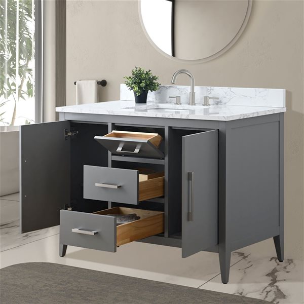 Vanity Art 48-in W Single Sink Bathroom Vanity w/ Engineered Marble Top and Brushed Nickel Handle - Grey