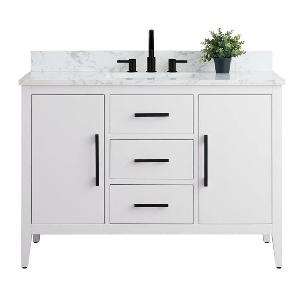 Vanity Art 48-in W Single Sink Bathroom Vanity w/ Engineered Marble Top ...