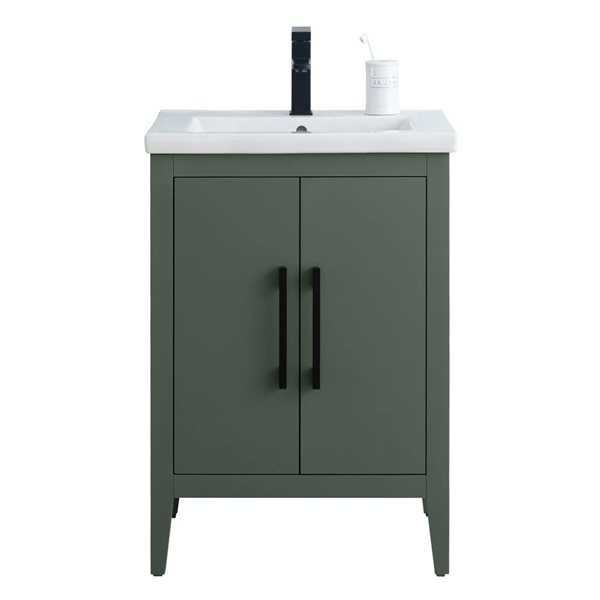 24 W X 19 D X 34-In H Single Sink Bathroom Vanity W/ Ceramic Top And Matte Black Handle - Vintage Green, Green/Black