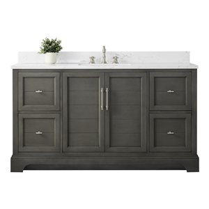 Meuble-lavabo simple Vanity Art 60 l. x 22 p. x 34 po h. avec dessus en marbre synthétique, gris/blanc
