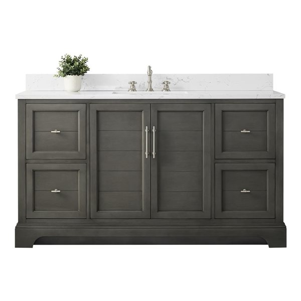 60 W X 22 D X 34-In H Single Sink Bathroom Vanity W/ Engineered Marble Top - Grey/white, White/Grey/Red