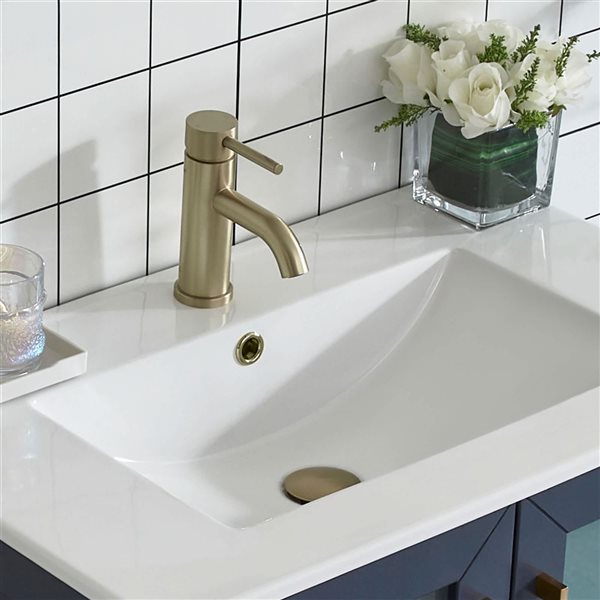 Vanity Art 84-in W Double Sink Bathroom Vanity w/ Ceramic Top and Mirrors - Blue/White