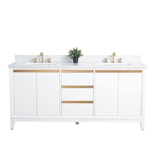 72 W X 22 D X 34-In H Double Sink Bathroom Vanity W/ Engineered Marble Top - White, White/Red