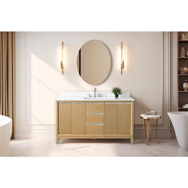 Vanity Art 60 W x 22 D x 34-in H Single Sink Bathroom Vanity w/ Engineered Marble Top - Natural Oak/White