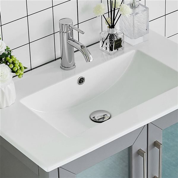 Vanity Art 84 W x 18 D x 36-in H Double Sink Bathroom Vanity w/ Ceramic Top and Mirrors - Grey/White