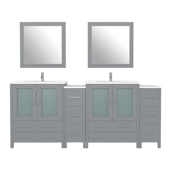 84 W X 18 D X 36-In H Double Sink Bathroom Vanity W/ Ceramic Top And Mirrors - Grey/white, White/Grey