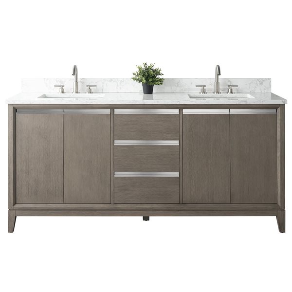 Vanity Art 72 W x 22 D x 34-in H Double Sink Bathroom Vanity w/ Engineered Marble Top - Grey/White