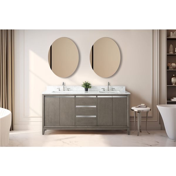 Vanity Art 72 W x 22 D x 34-in H Double Sink Bathroom Vanity w/ Engineered Marble Top - Grey/White