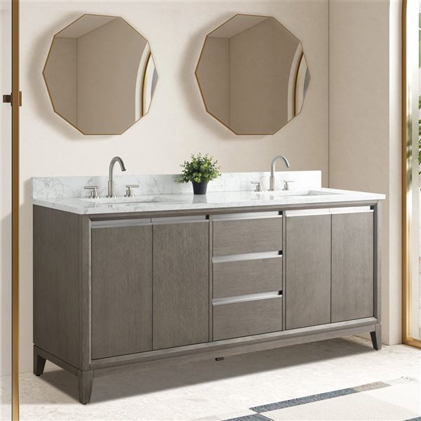 Vanity Art 72 W x 22 D x 34-in H Double Sink Bathroom Vanity w/ Engineered Marble Top - Grey/White