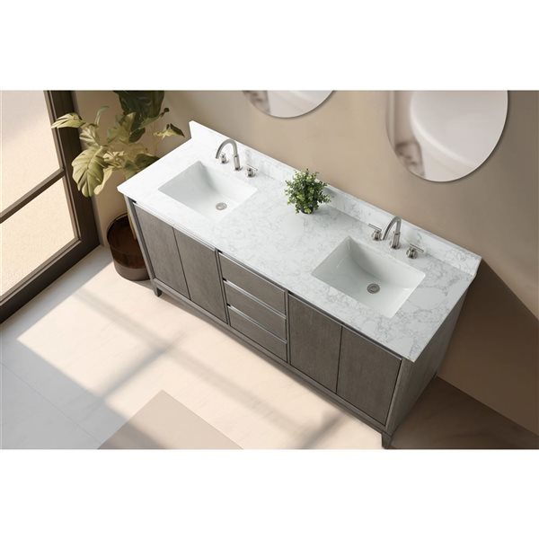 Vanity Art 72 W x 22 D x 34-in H Double Sink Bathroom Vanity w/ Engineered Marble Top - Grey/White