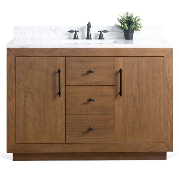 48 W X 22 D X 34-In H Single Sink Bathroom Vanity W/ Engineered Marble Top - Tan/white, White/Red/Tan