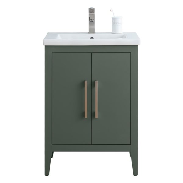 24 W X 19 D X 34-In H Single Sink Bathroom Vanity W/ Ceramic Top And Brushed Nickel Handle - Vintage Green, Nickel/Ceramic