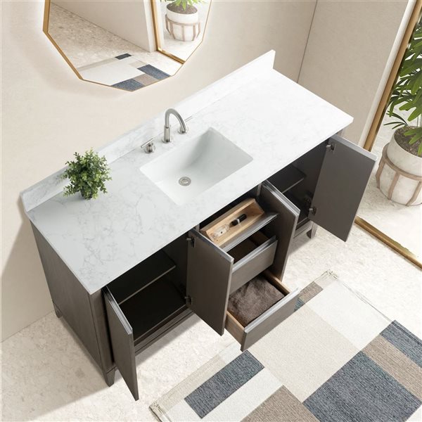 Vanity Art 60 W x 22 D x 34-in H Single Sink Bathroom Vanity w/ Engineered Marble Top - Grey/White