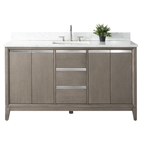 Vanity Art 60 W x 22 D x 34-in H Single Sink Bathroom Vanity w/ Engineered Marble Top - Grey/White