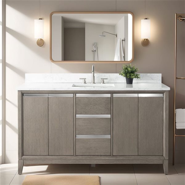 Vanity Art 60 W x 22 D x 34-in H Single Sink Bathroom Vanity w/ Engineered Marble Top - Grey/White