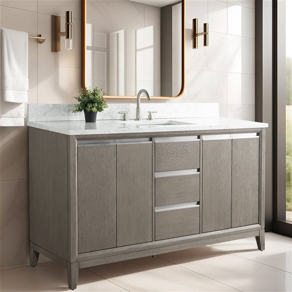 Vanity Art 60 W x 22 D x 34-in H Single Sink Bathroom Vanity w/ Engineered Marble Top - Grey/White