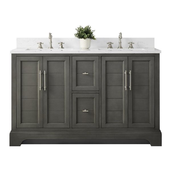 54 W X 22 D X 34-In H Double Sink Bathroom Vanity W/ Engineered Marble Top - Grey/white, White/Grey/Red