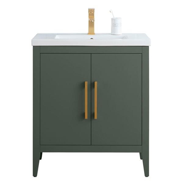 30 W X 19 D X 34-In H Green Single Sink Bathroom Vanity W/ White Ceramic Top And Golden Brushed Handle, Green/White/Gold