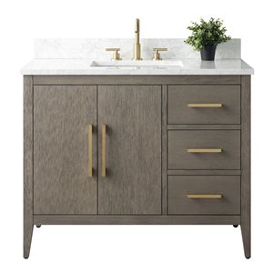 Meuble-lavabo simple Vanity Art 42 l. x 22 p. x 34 po h. gris bois avec dessus en marbre synthétique et poignée dorée