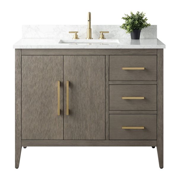 42 W X 22 D X 34-In H Grey Wood Single Sink Bathroom Vanity W/ Engineered Marble Top And Golden Handle, Grey/Red/Gold