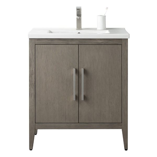 Vanity Art 30 W x 19 D x 34-in H Grey Wood Single Sink Bathroom Vanity ...