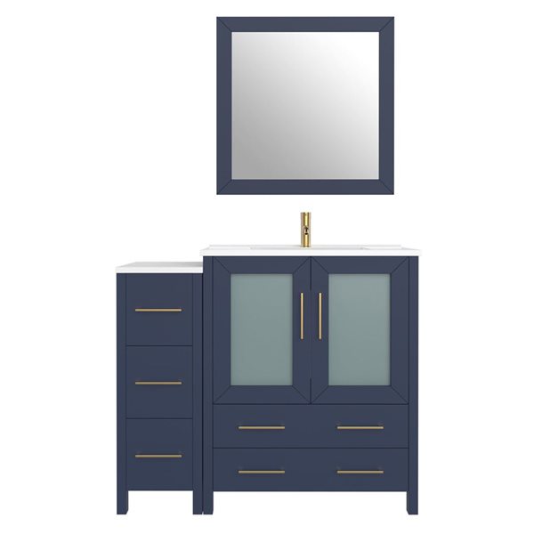 Vanity Art 42 W x 18 D x 36-in H Navy Single Sink Bathroom Vanity w/ White Ceramic Top and Mirror