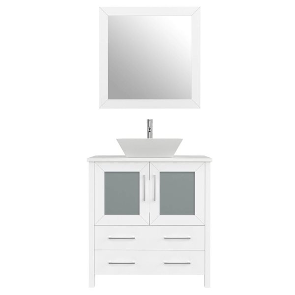 Vanity Art 30 W x 18 D x 36-in H White Single Sink Bathroom Vanity w/ White Engineered Marble Top and Mirror