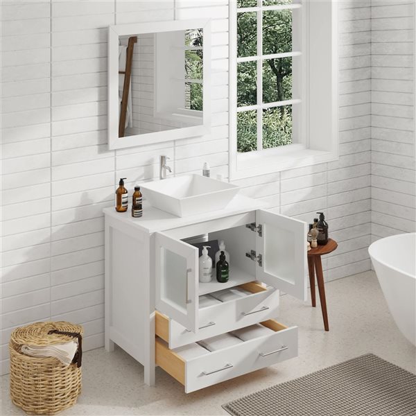 Vanity Art 30 W x 18 D x 36-in H White Single Sink Bathroom Vanity w/ White Engineered Marble Top and Mirror