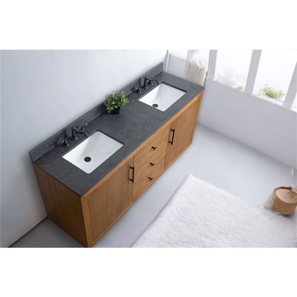 Vanity Art 72-in W Double Sink Freestanding Bathroom Vanity w/ Engineered Stone Top - Tan/Black