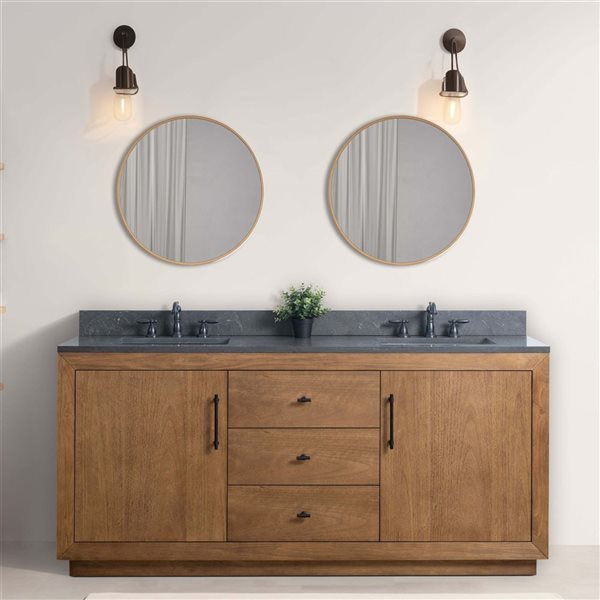 Vanity Art 72-in W Double Sink Freestanding Bathroom Vanity w/ Engineered Stone Top - Tan/Black
