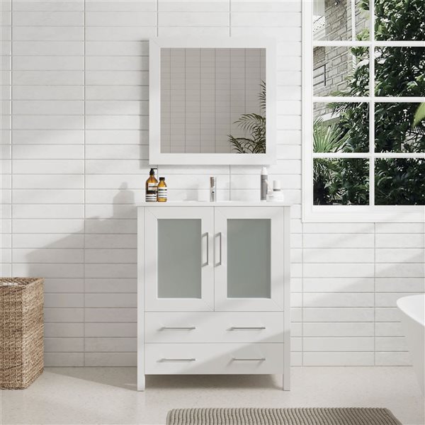 Vanity Art 30 W x 18 D x 36-in H White Single Sink Bathroom Vanity w/ White Ceramic Top and Mirror