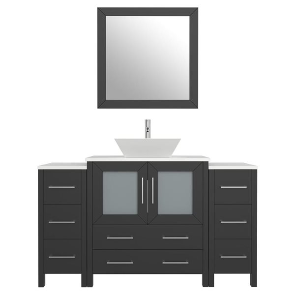 Vanity Art 54 W x 18 D x 36-in H Black Single Sink Bathroom Vanity w/ White Engineered Marble Top and Mirror