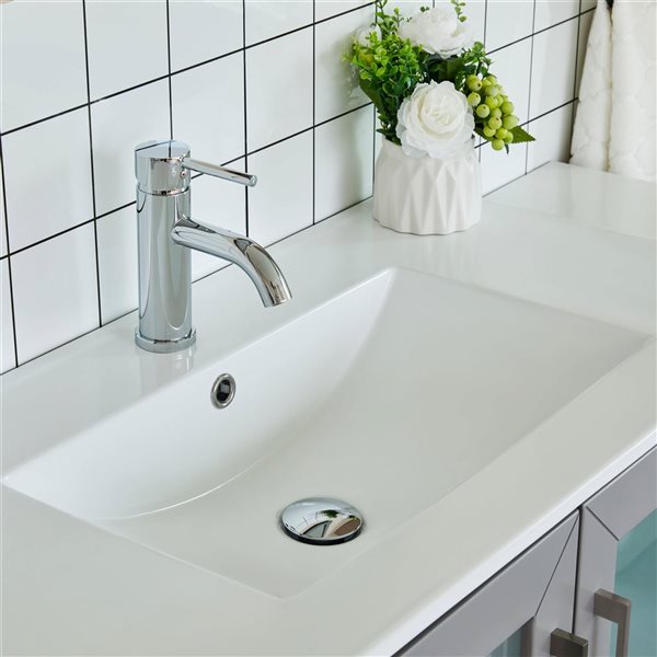 Vanity Art 84 W x 18 D x 36-in H Grey Double Sink Bathroom Vanity w/ White Ceramic Top and Mirrors