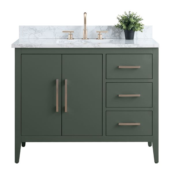 42 W X 22 D X 34-In H Green Single Sink Bathroom Vanity W/ Engineered Marble Top And Brushed Nickel Handle, Green/Red, Marble/Nickel