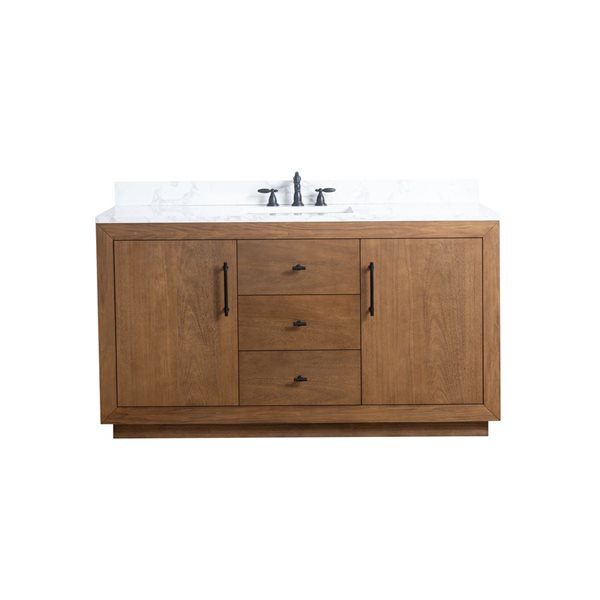 60 W X 22 D X 34-In H Single Sink Bathroom Vanity W/ White Engineered Marble Top, White/Red