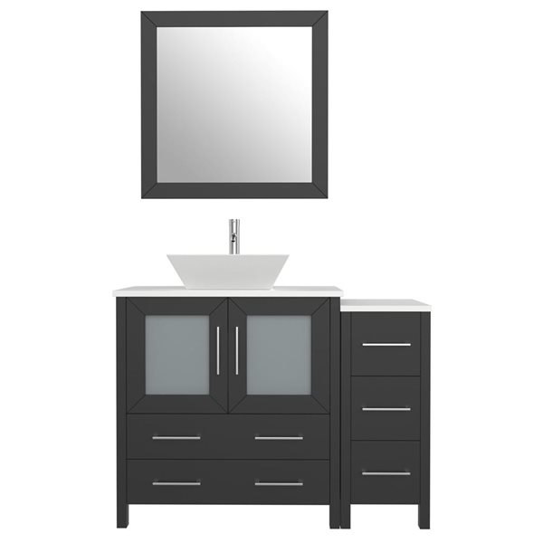 42 W X 18 D X 36-In H Black Single Sink Bathroom Vanity W/ White Engineered Marble Top And Mirror, White/Black/Red