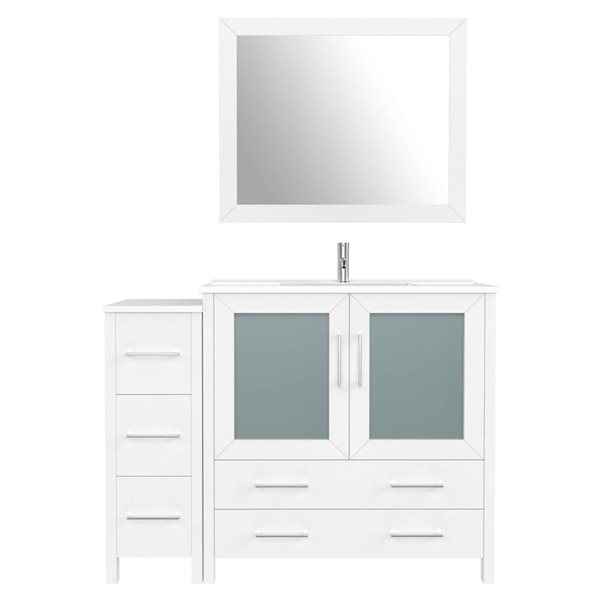 Vanity Art 48 W x 18 D x 36-in H White Single Sink Bathroom Vanity w/ White Ceramic Top and ...