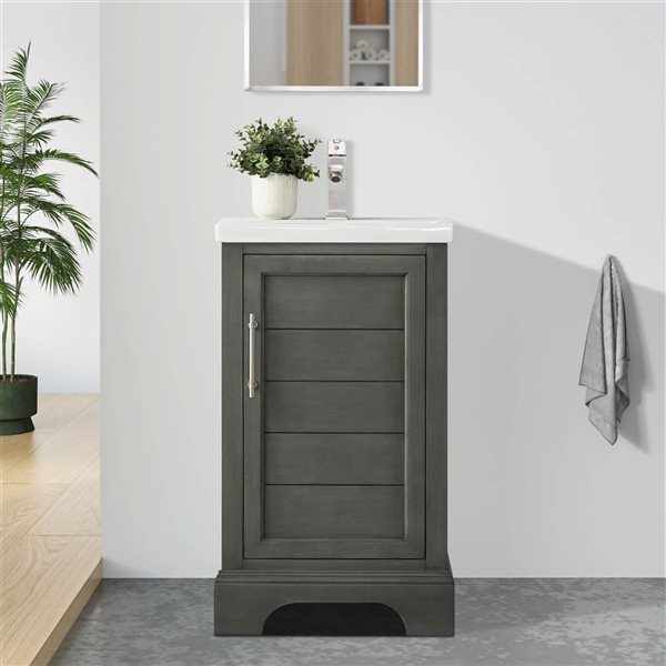 Vanity Art 20 W x 16 D x 35-in H Grey Single Sink Bathroom Vanity w/ White Ceramic Top