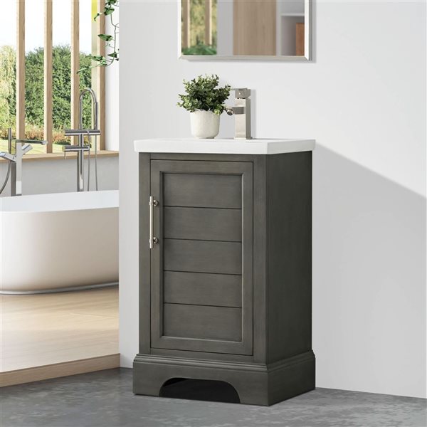 Vanity Art 20 W x 16 D x 35-in H Grey Single Sink Bathroom Vanity w/ White Ceramic Top