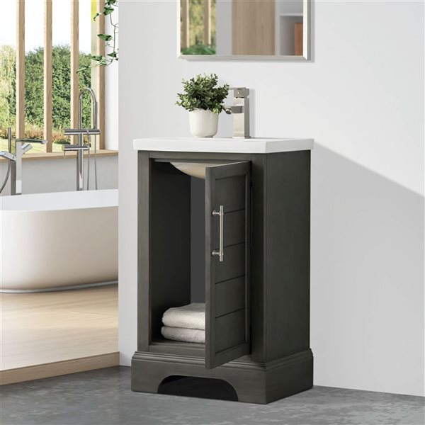 Vanity Art 20 W x 16 D x 35-in H Grey Single Sink Bathroom Vanity w/ White Ceramic Top
