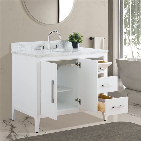 Vanity Art 42 W x 22 D x 34-in H White Single Sink Bathroom Vanity