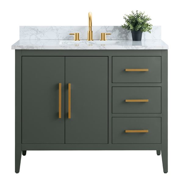 42 W X 22 D X 34-In H Green Single Sink Bathroom Vanity W/ Engineered Marble Top And Golden Handle, Green/Red/Gold