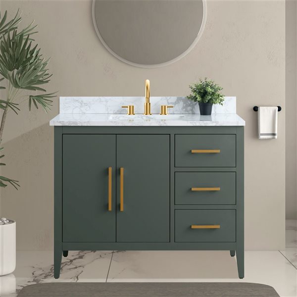 Vanity Art 42 W x 22 D x 34-in H Green Single Sink Bathroom Vanity w/ Engineered Marble Top and Golden Handle