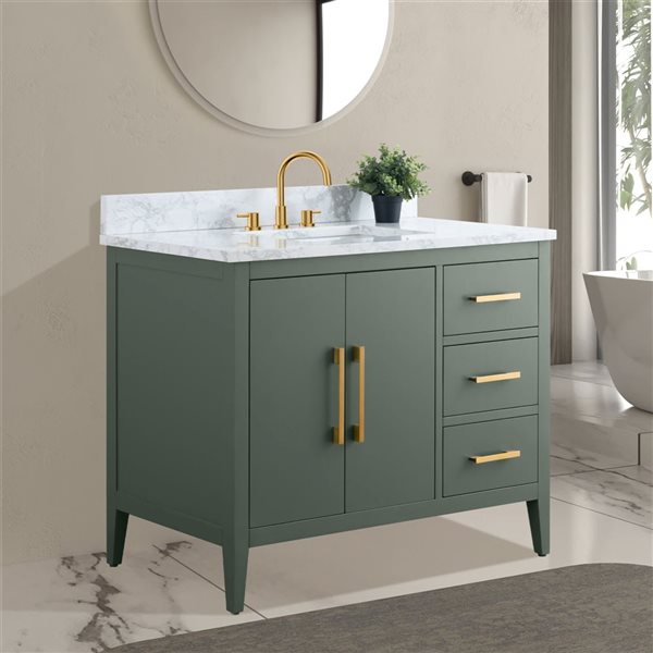 Vanity Art 42 W x 22 D x 34-in H Green Single Sink Bathroom Vanity w/ Engineered Marble Top and Golden Handle