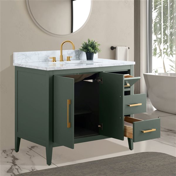 Vanity Art 42 W x 22 D x 34-in H Green Single Sink Bathroom Vanity w/ Engineered Marble Top and Golden Handle