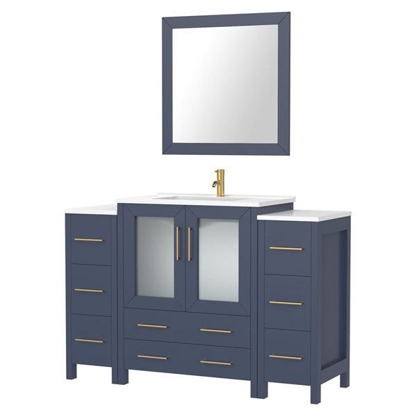 Vanity Art 48 W x 18 D x 36-in H Navy Single Sink Bathroom Vanity w/ White Ceramic Top and Mirror