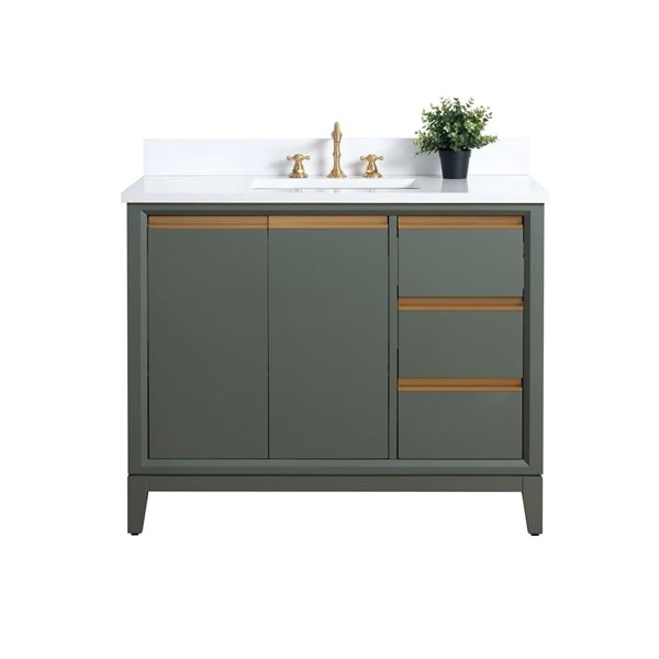 Vanity Art 42 W x 22 D x 34-in H Green Single Sink Bathroom Vanity w/ White Engineered Marble Top