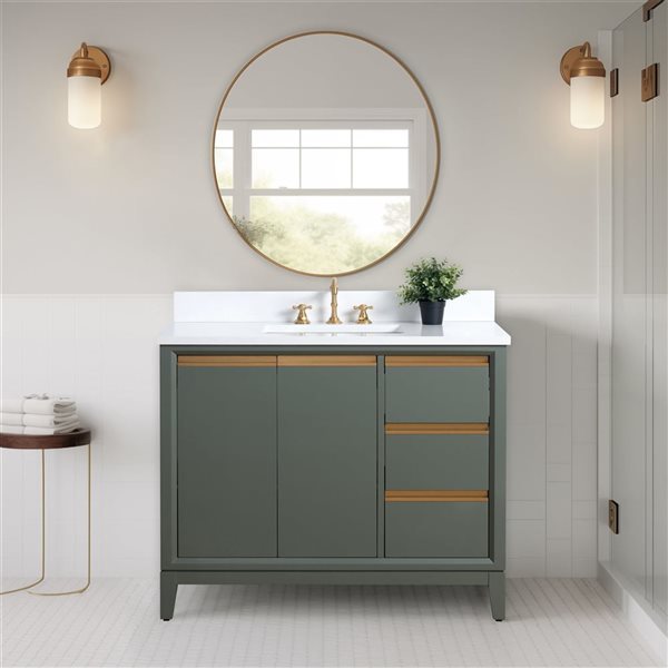 Vanity Art 42 W x 22 D x 34-in H Green Single Sink Bathroom Vanity w/ White Engineered Marble Top
